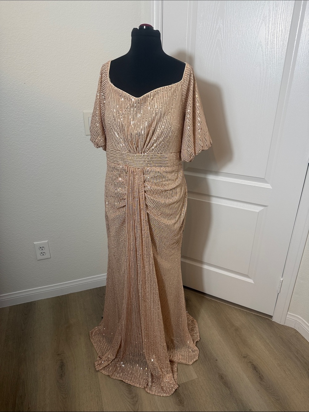 Sequin Maxi Dress in Blush Champagne 1X - Picture 3 of 6